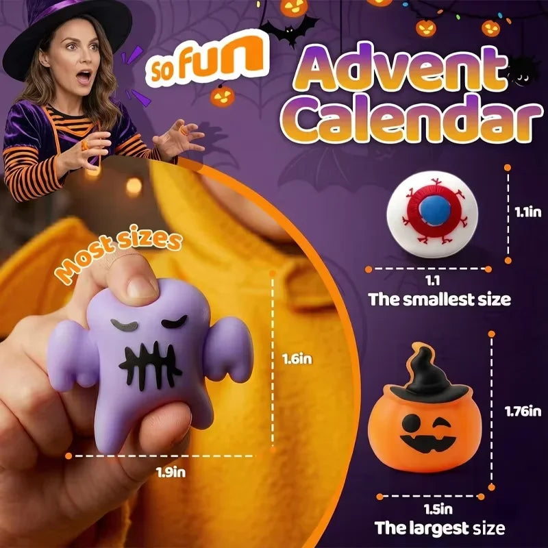 2026 New Halloween Advent Calendar Mini Squishy Blind Box Mixed Ghost Pumpkin Bat Witch Squeeze Novelty Halloween Surprise Gift