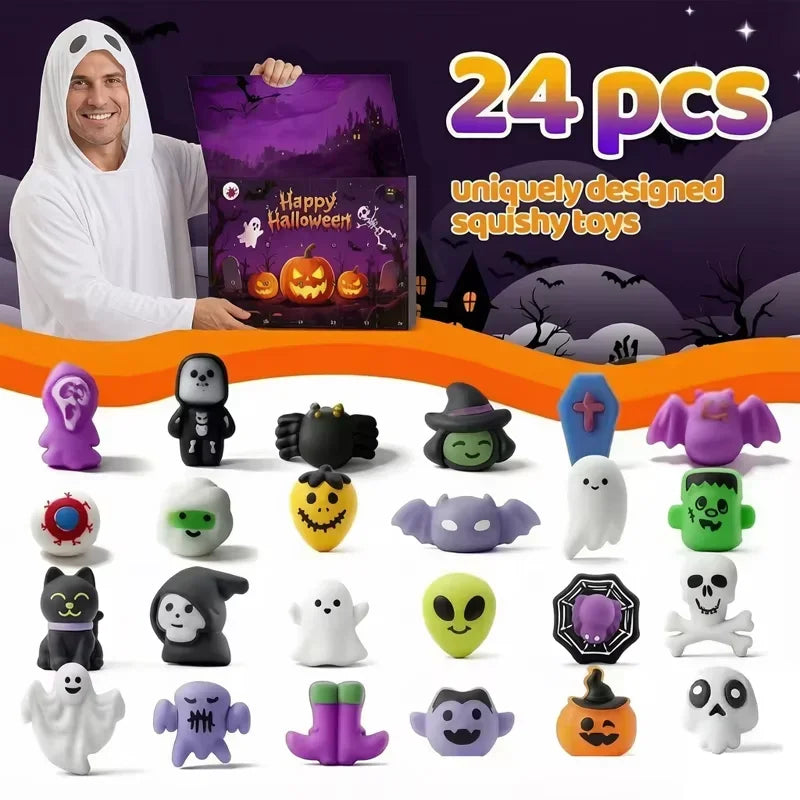 2026 New Halloween Advent Calendar Mini Squishy Blind Box Mixed Ghost Pumpkin Bat Witch Squeeze Novelty Halloween Surprise Gift