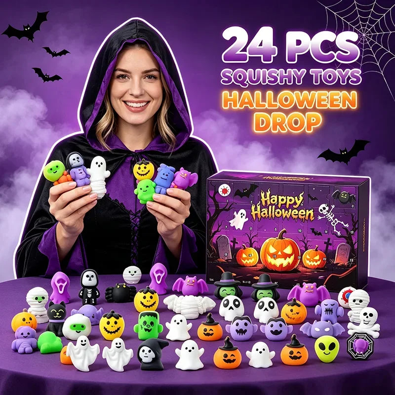 2026 New Halloween Advent Calendar Mini Squishy Blind Box Mixed Ghost Pumpkin Bat Witch Squeeze Novelty Halloween Surprise Gift